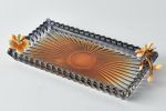 Golden Blossom Amber Glass Display Tray