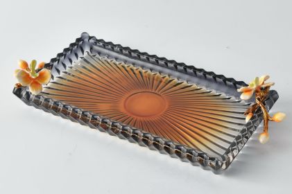 Golden Blossom Amber Glass Display Tray