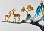 Golden Horizon Mountain and Deer Sculpture