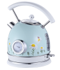 PS823NT Rapid Boiling Electric Kettle, Light Blue Floral Electric Kettle, Retro STRIX Temperature Controller + Water Level Gauge, 2200W,1.8L SUS304