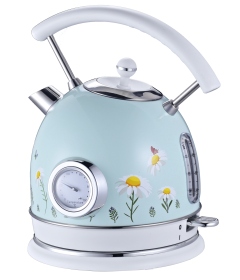 PS823NT Rapid Boiling Electric Kettle, Light Blue Floral Electric Kettle, Retro STRIX Temperature Controller + Water Level Gauge, 2200W,1.8L SUS304