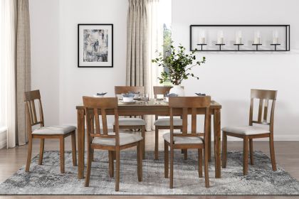 Transitional Styling 7-Piece Pack Dinette Set Cherry Finish Dining Table and 6x Side Chairs Textured Fabric Upholstered Seat Wooden Classic Look