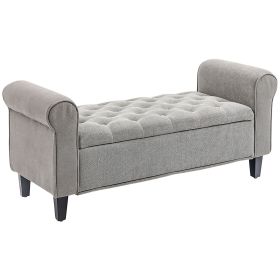 HOMCOM 50" Storage Ottoman Bench, Upholstered End of Bed Bench with Rolled Arms, Wood Legs