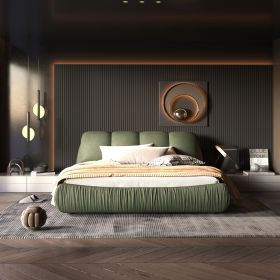 Queen Size Luxury Upholstered Platform Bed with Oversized Padded Backrest and Solid Wood Frame,suitable for Multiple heights of mattresses