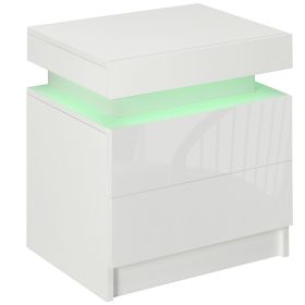 Nightstand, Bedside Table with LED Lights and 2 Drawers for Bedroom, Living Room, White