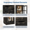 70-inch Black Gold Oak Electric Fireplace TV Stand - 2 Lattice Glass Doors, 2 Drawers & Shelf, Compatible with 36" 3-Sided Glass Insert