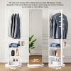 360° Rotating 66"x14" Multifunctional Full Length Mirror with Hook Storage Rack Coat Rack with Mirror Solid Wood Floor Mirror Bedroom Living Room Cloa