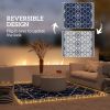 Reversible Outdoor Rug Carpet with LED Lights, 10' x 8' PP Straw Rug with Carry Bag and Ground Stakes