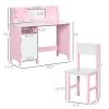 Toddler Table and Chair Set, Kids Writing Desk Homework Table with Whiteboard, Storage Cabinet, Pink