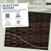 2 Pieces Wicker Outdoor Ottomans with Cushions, Rattan Ottoman Footrest & Side Table for Patio Yard Poolside, Gray