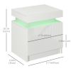 Nightstand, Bedside Table with LED Lights and 2 Drawers for Bedroom, Living Room, White