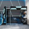 Full Size Gaming Loft Bed with Desk, Shelves & LED Lights, Black+Blue