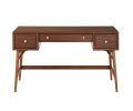 Brown Finish Stylish Writing Desk Storage Drawers Nickel Knob Hardware Walnut Veneer Wood Furniture