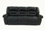Plush Relax 1pc Manual Motion Sofa Only Black Color Bonded Leather 3-Seat Couch Armrest Cushion Seating Living Room Furniture