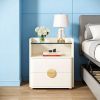 2-Drawer Nightstand, Modern Bedside Table with Open Storage