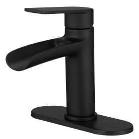 Single Hole Single-Handle Bathroom Faucet with Deck Plate (Color: Matte black)