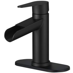 Waterfall Single Handle Single Hole Farmhouse Bathroom Faucet Bathroom Drip-Free Vanity RV Sink Faucet (Color: Matte black)