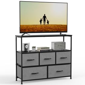 Dresser for Bedroom, Chest of Drawers, 5 Drawer Dresser, Closet Fabric Dresser with Metal Frame tv stand (Color: Gray)