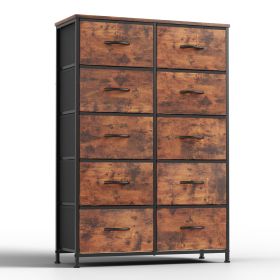 Bedside Table For Bedroom With 10 Fabric Drawers Storage Cabinet Steel Frame Closet For Clothes Storage Display Cabinet (Color: Brown)