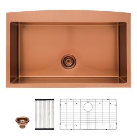 Lordear Gold Farmhouse Sink 16 Gauge Kitchen Sink Apron Front Single Bowl Rose Gold Stainless Steel Sink (Color: Rose Gold, size: 36)