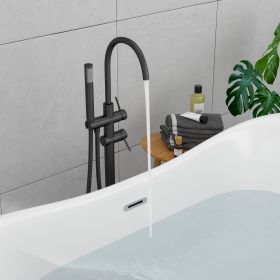 40.35-inch Spout Heigh 360-degree Rotation Floor Mount Swivel Gooseneck Spout Bathtub Faucet Freestanding Tub Filler with High Flow handheld Fauc (Color: Matte black)