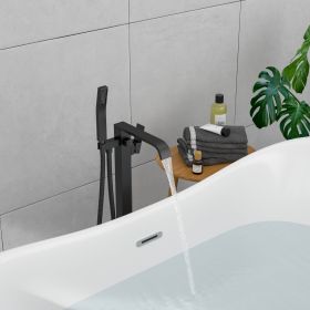 32.2-inch Spout Heigh Floor Mount Waterfall Brass Bathtub Faucet Freestanding Tub Filler Bath Shower Faucet with High Flow handheld Faucets Showe (Color: Matte black)