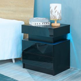 Modern LED Nightstand with 2 High Gloss Drawers and RGB Lights â€“ Wood LED Bedside Table for Bedroom, Living Room, Children's Room (Color: Black)