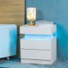 Modern LED Nightstand with 2 High Gloss Drawers and RGB Lights â€“ Wood LED Bedside Table for Bedroom, Living Room, Children's Room