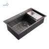 Aqucubic Gunmetal black handmade 16/18 Gauge 304 Stainless Steel Top Mount Single Bowl Kitchen Sink with ledge