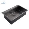 Aqucubic Gunmetal black handmade 16/18 Gauge 304 Stainless Steel Top Mount Single Bowl Kitchen Sink with ledge