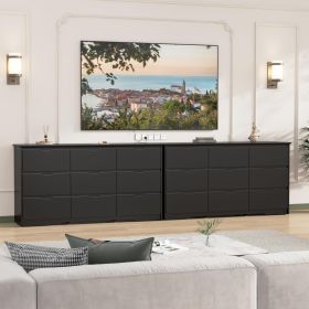 9 Drawer Dresser for Bedroom, Storage Cabinet With Hidden Handles, Modern Closet Of Drawers for Living Room (Color: Black)