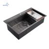Aqucubic Gunmetal black handmade 16/18 Gauge 304 Stainless Steel Top Mount Single Bowl Kitchen Sink with ledge