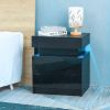 Modern LED Nightstand with 2 High Gloss Drawers and RGB Lights â€“ Wood LED Bedside Table for Bedroom, Living Room, Children's Room