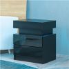 Modern LED Nightstand with 2 High Gloss Drawers and RGB Lights â€“ Wood LED Bedside Table for Bedroom, Living Room, Children's Room