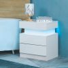 Modern LED Nightstand with 2 High Gloss Drawers and RGB Lights â€“ Wood LED Bedside Table for Bedroom, Living Room, Children's Room